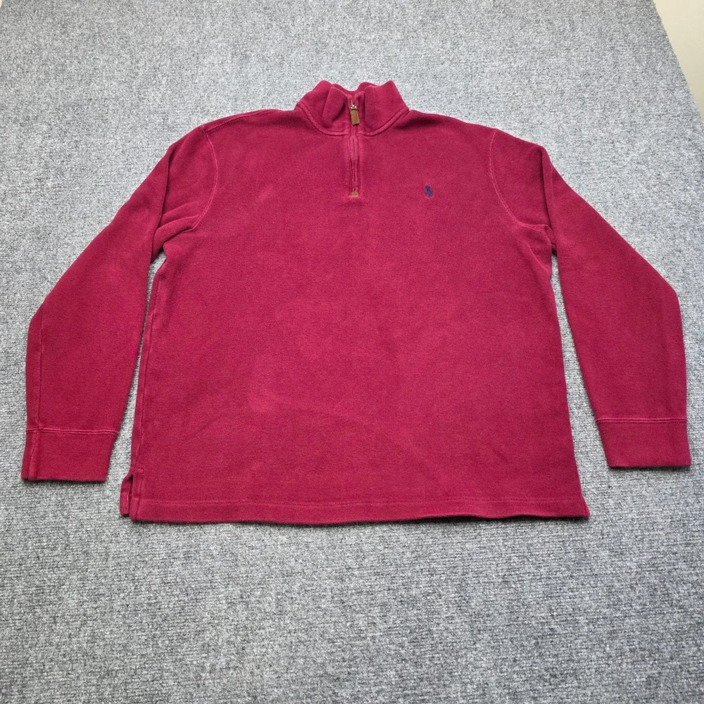 Polo‎ Ralph Lauren Quarter Zip Pullover Sweater Men's Large Burgundy Red Cotton